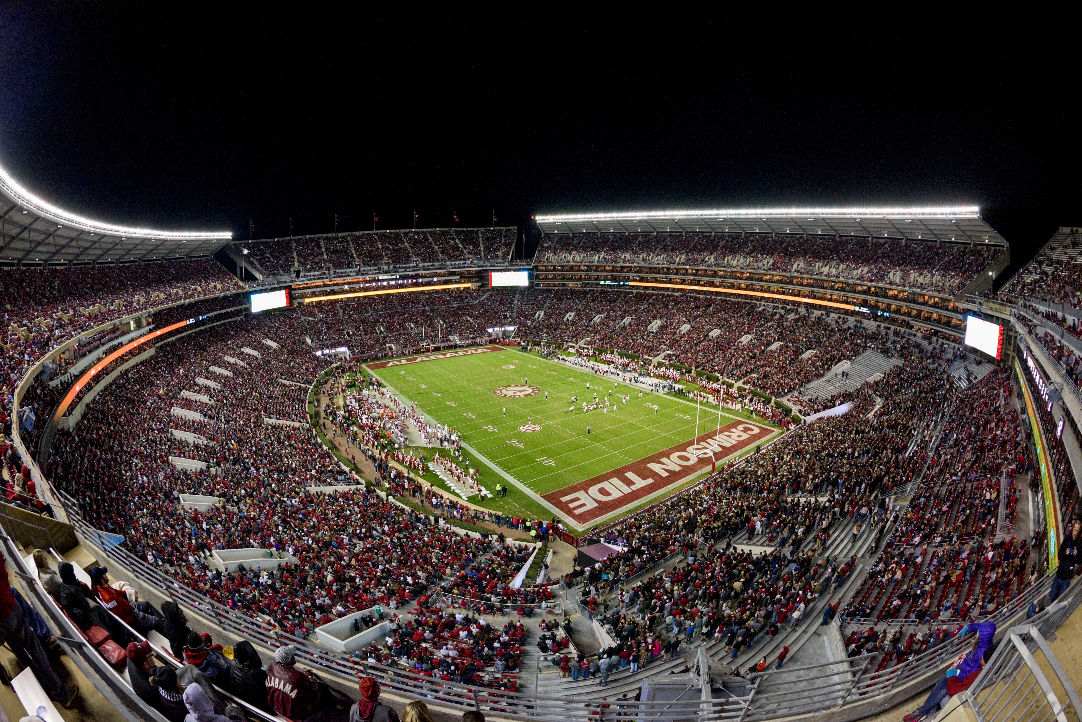 Bryant Denny stadium, night crowd