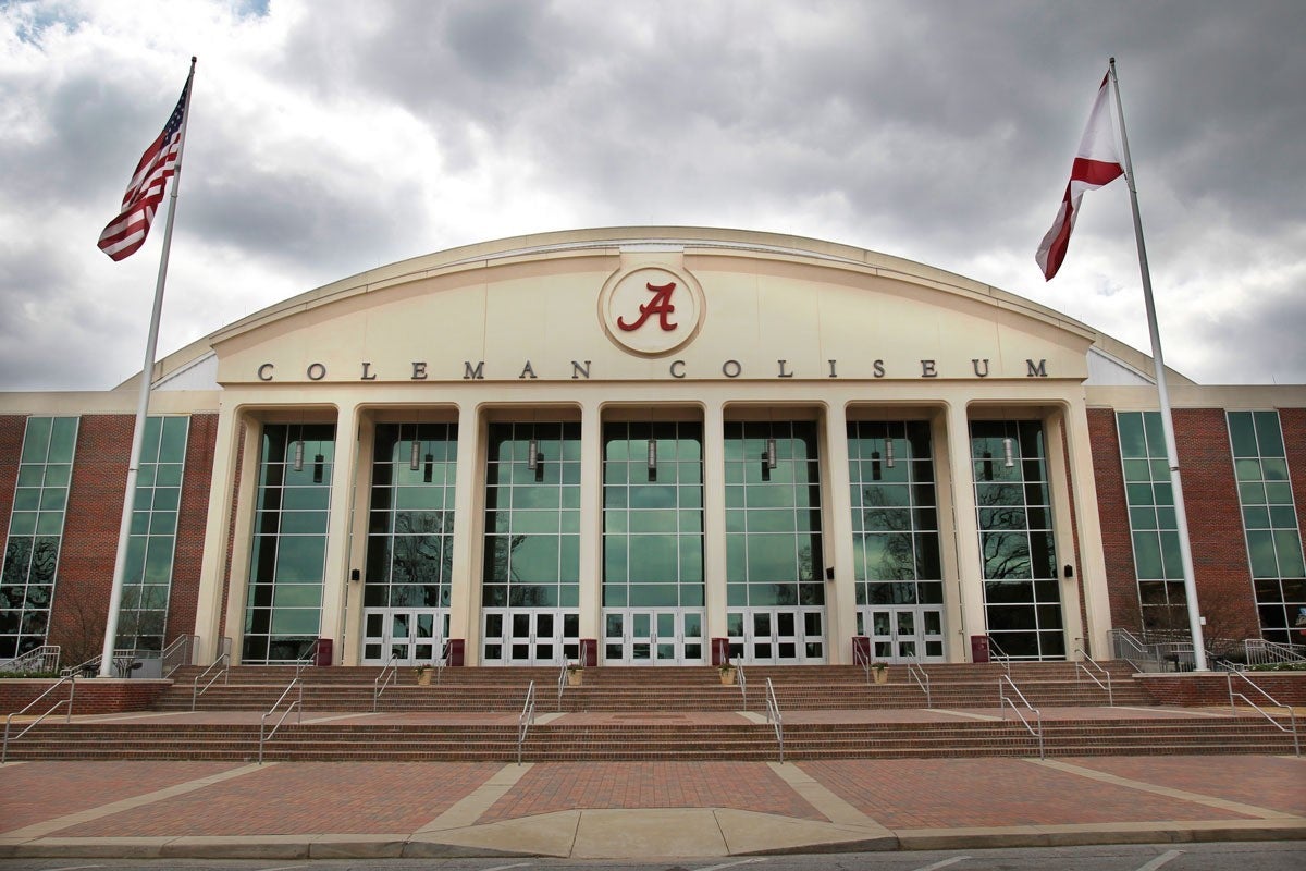front of Coleman Coliseum on a cloudy day
